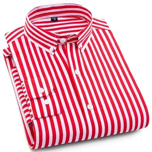 men's slim sweaters-Red Striped Casual Dress Shirt | Modern Fit | Sizes 38-44