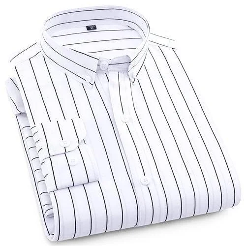 men's striped hoodies-White Pinstripe Casual Dress Shirt | Modern Fit | Sizes 38-44