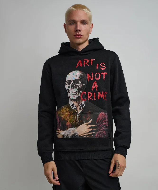 men's quilted shirts-Art Is Not A Crime Graphic Print Hoodie - Black