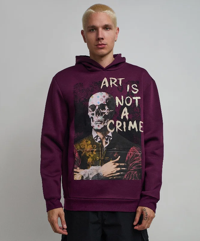 men's chambray shorts-Art Is Not A Crime Graphic Print Hoodie - Burgundy