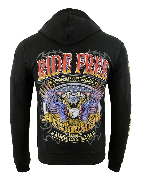 men's white jackets-Biker Clothing Co. BCC118005 Men's Black 'Ride Free, American Made' Motorcycle Hoodie