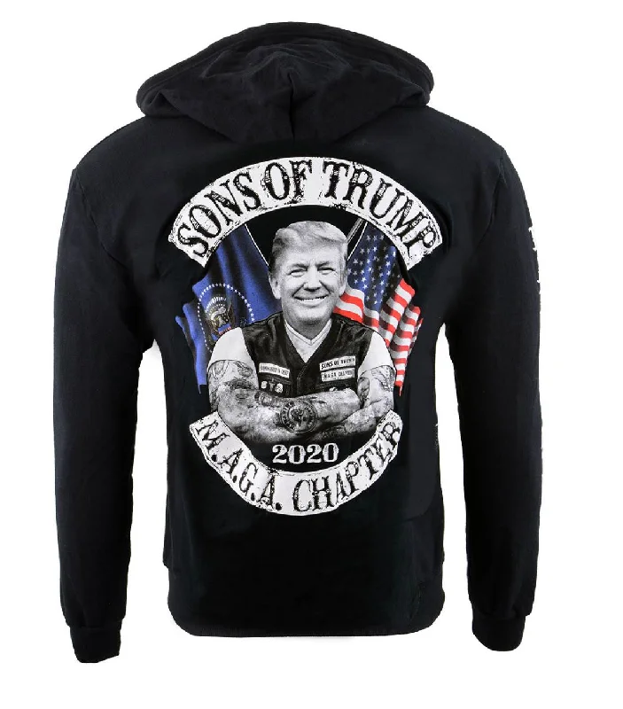 men's checkered hoodies-Biker Clothing Co. BCC118010 Men's Black 'Sons of Trump' Pullover Motorcycle Hoodie