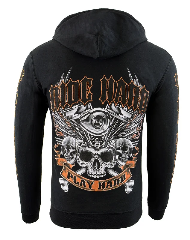 men's striped sweaters-Biker Clothing Co. BCC118003 Men's Black 'Ride Hard-Play Hard' Motorcycle Hoodie