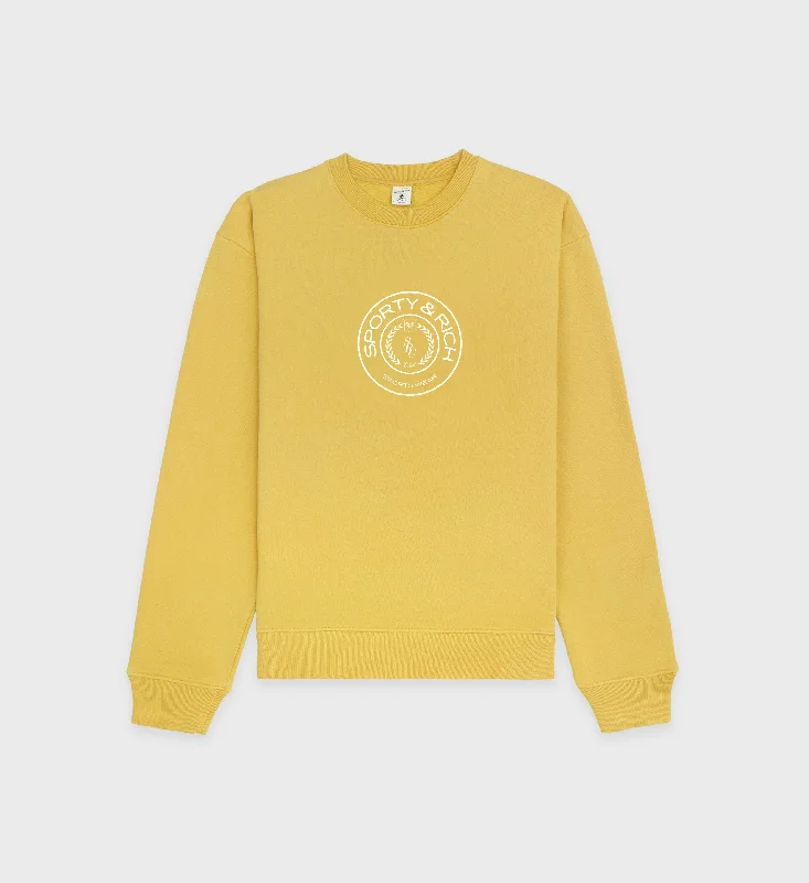 men's striped polos-Connecticut Crest Crewneck - Dijon