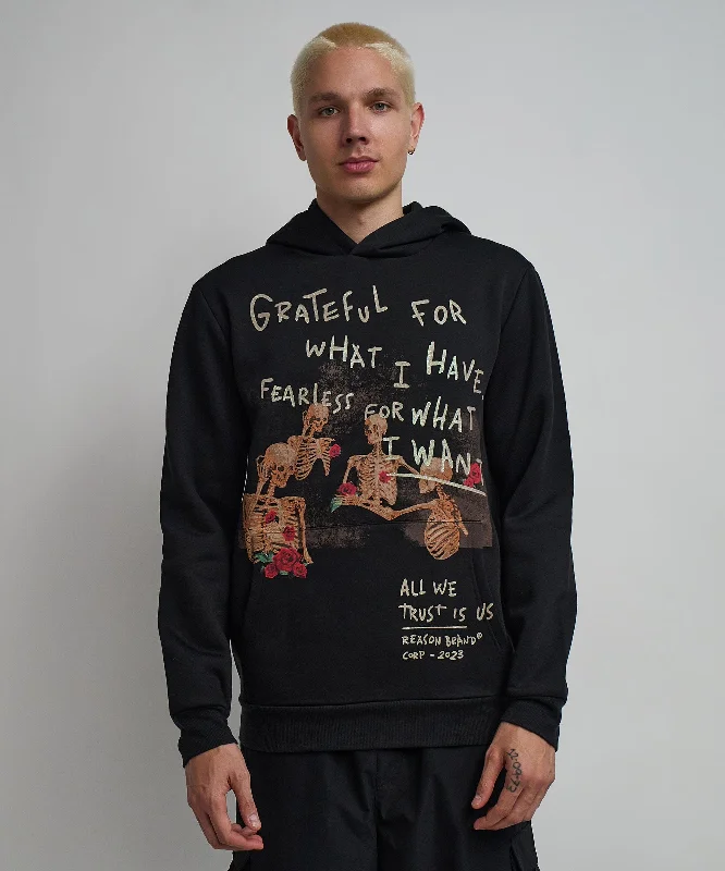 men's twill hoodies-Grateful Roses Hoodie - Black