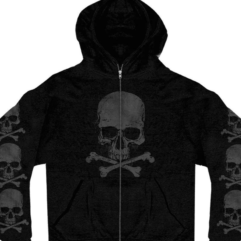 men's desert boots-Hot Leathers GMZ4305 Men’s ‘Skull and Crossbones’ Black Hoodie with Zipper Closure