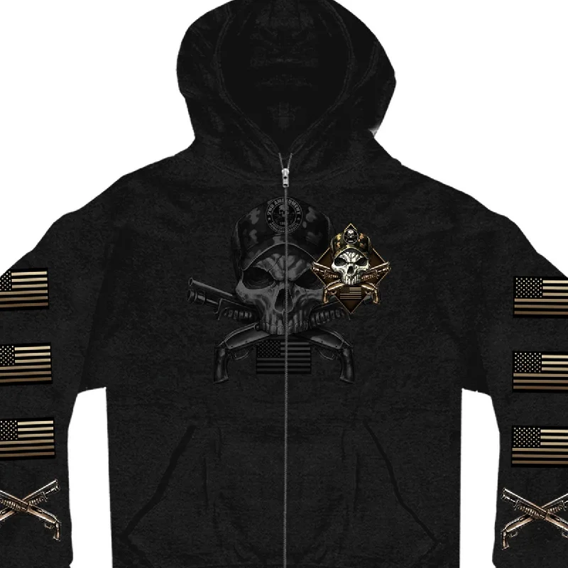 men's luxury watches-Hot Leathers GMZ4415 Men’s ‘Camo Skull’ Black Hoodie with Zipper Closure