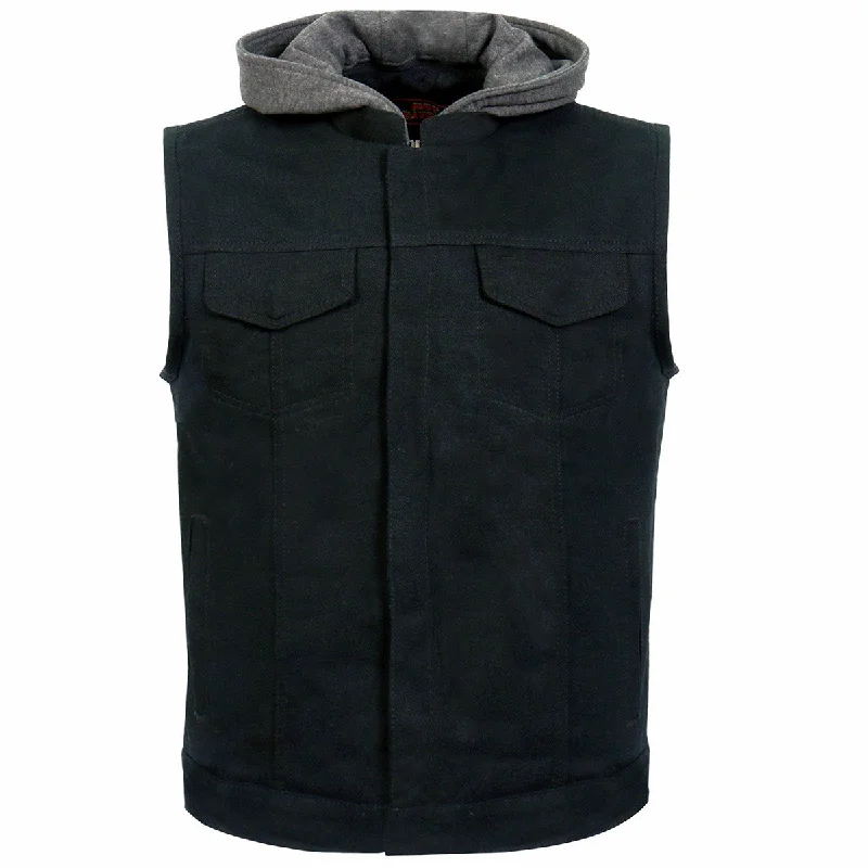 men's hiking vests-Hot Leathers VSM6201 Men's Black 'Conceal and Carry' Hooded Denim Club Style Vest