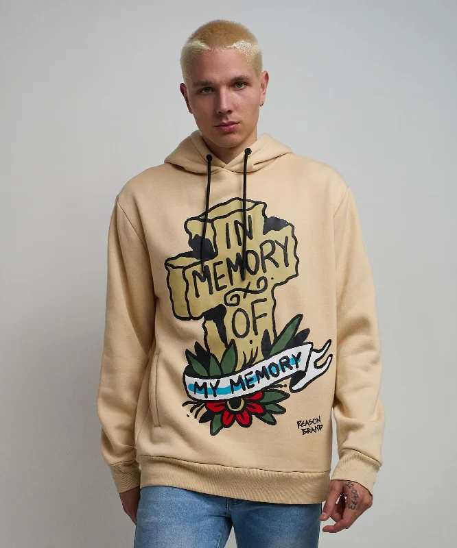 men's printed shirts-In Memory Of Graphic Print Hoodie - Khaki