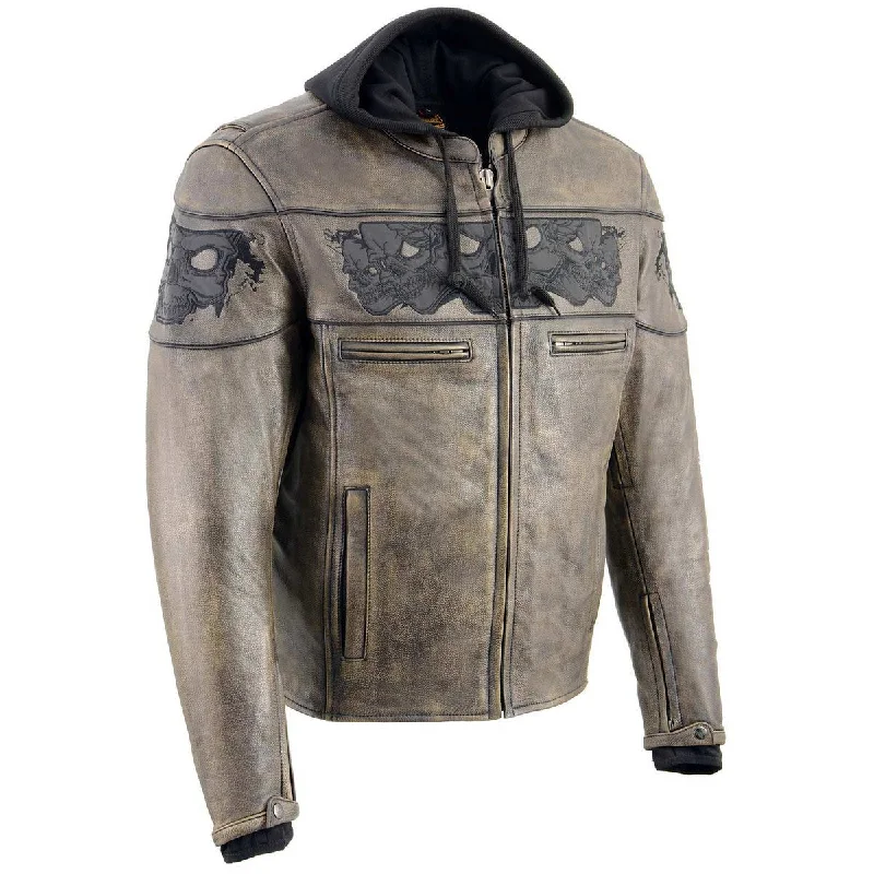 men's softshell tees-Milwaukee Leather MLM1561 Men's Distressed Brown Leather Jacket with Reflective Skulls