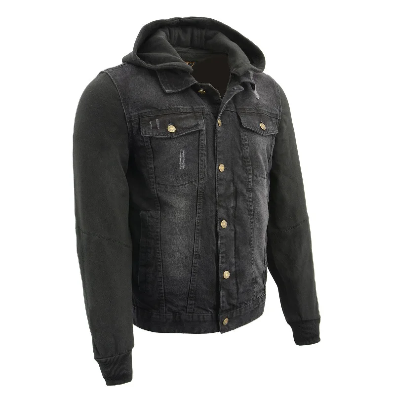 men's pea coats-Milwaukee Leather MDM1000 Men's Black Denim Jacket with Removable Hoodie