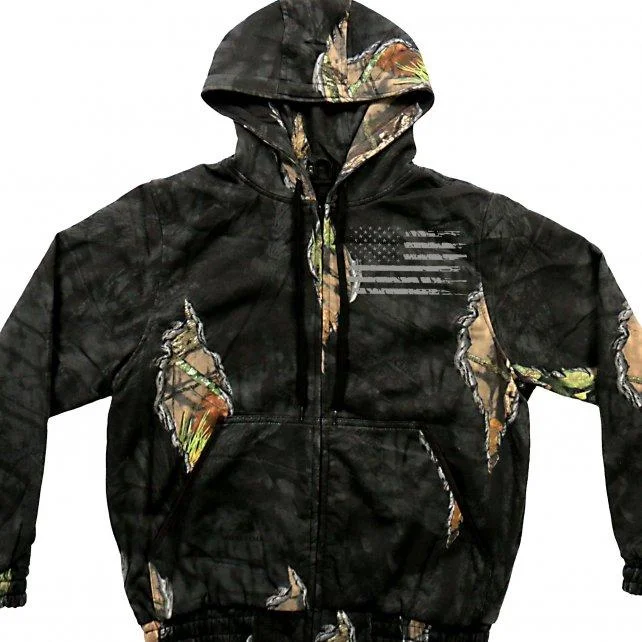 men's athletic vests-Mossy Oak and Hot Leathers GMZ4470 Mens Limited Edition Mashup Flag Eclipse Camo Zip Up Hoodie Sweatshirt