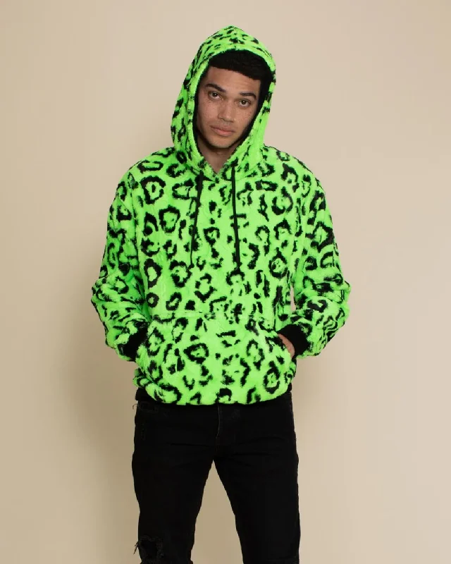 men's graphic tees-Men's Fur Hoodie | Neon Green Leopard