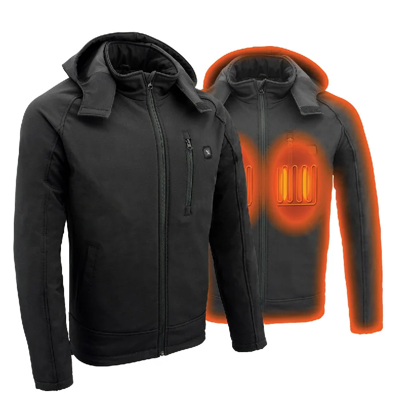 men's corduroy pants-Nexgen Heat NXM1767SET Men's 'Ruffled' Black Soft Shell Heated Hooded Jacket (Included Rechargeable 10000mAh Battery)