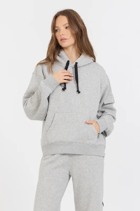 men's denim hoodies-Pure Grey Contrast Black Zipper Hoodie