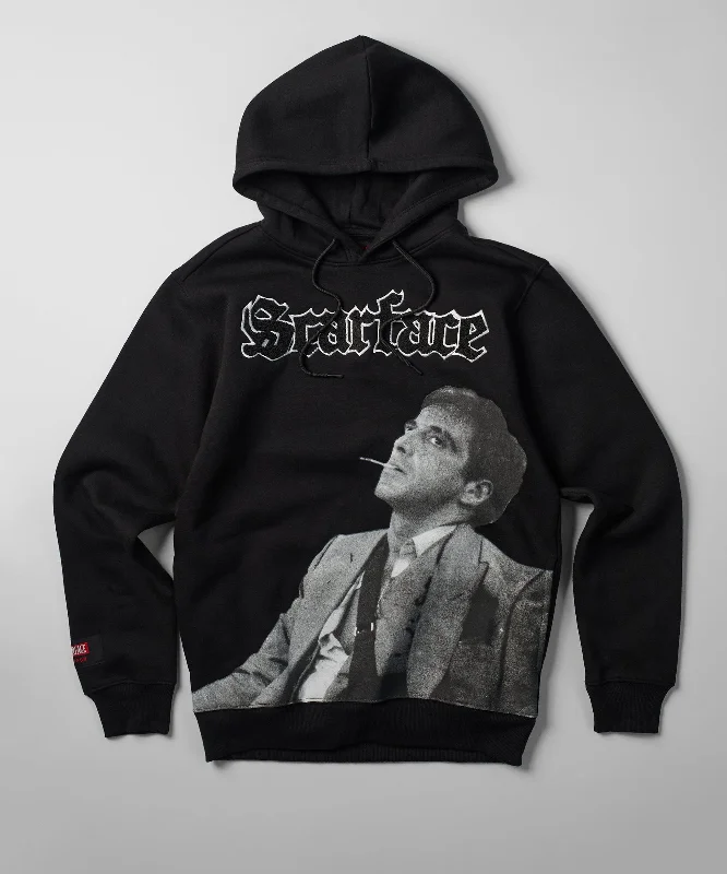 men's softshell jackets-Scarface Old English Chenille Hoodie - Black