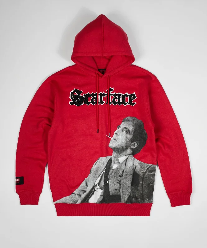 men's striped sweaters-Scarface Old English Chenille Hoodie - Red