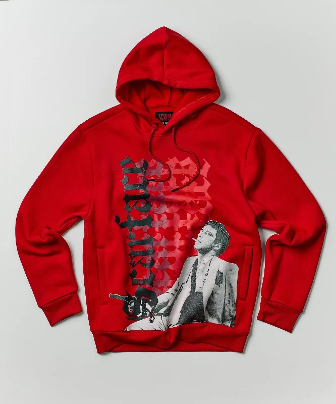 men's athletic vests-Scarface Old English Hoodie - Red