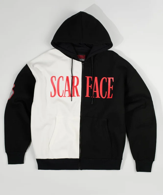 men's leather jackets-Scarface Split Full Zip Oversized Hoodie - Black&White