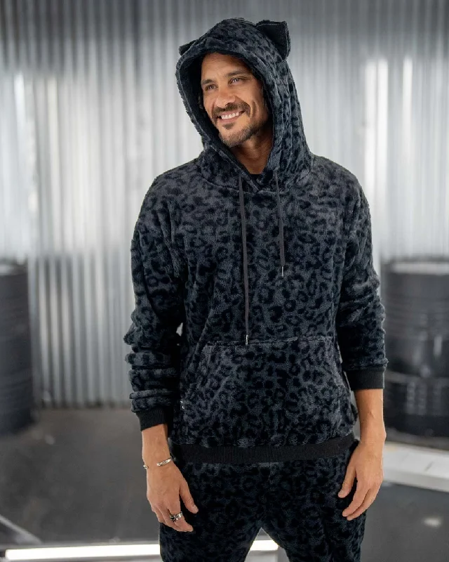 men's classic ties-Classic Men's Fur Hoodie | Slate Black Leopard