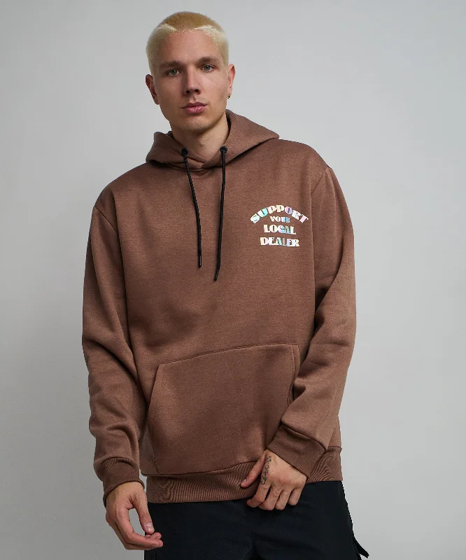 men's utility trousers-Support Local Iridescent Foil Print Hoodie - Brown