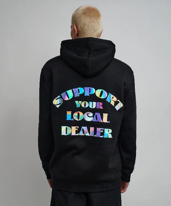 men's relaxed blazers-Support Local Iridescent Foil Print Hoodie - Black