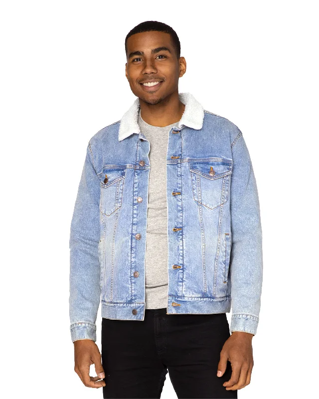 men's ribbed shorts-Threadfast Apparel Unisex Sherpa-Lined Denim Jacket