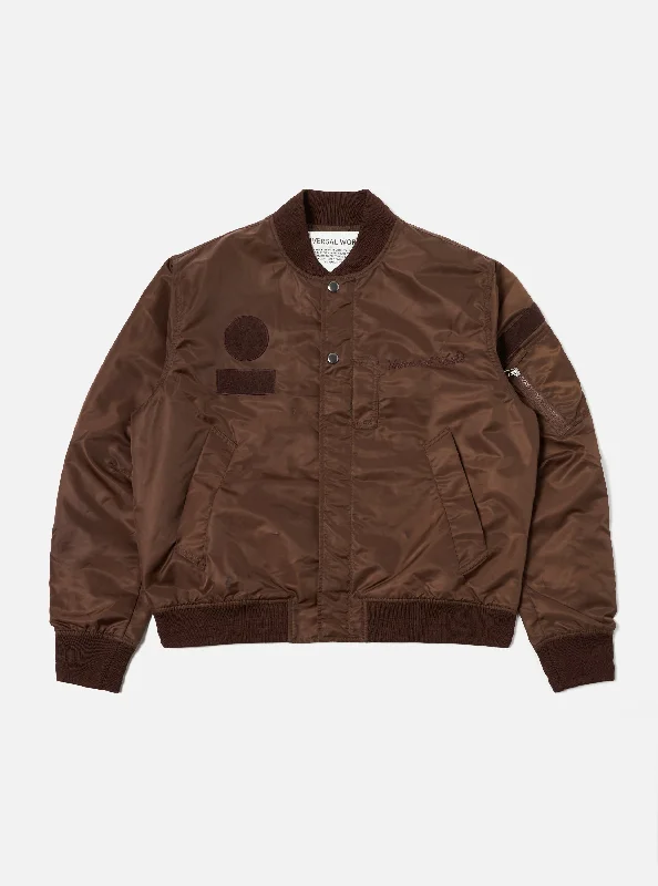 men's performance polos-Universal Works Badge Bomber in Brown Flight Nylon