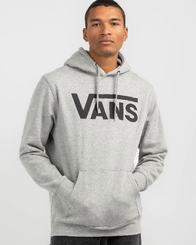 men's mock neck sweaters-Vans Mens Classic III PO Hoodie Cement Heather/Black