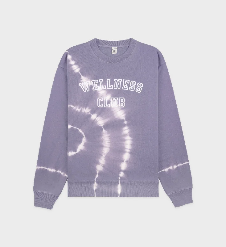 men's twill hoodies-Wellness Club Flocked Crewneck - Easter Egg Tie Dye