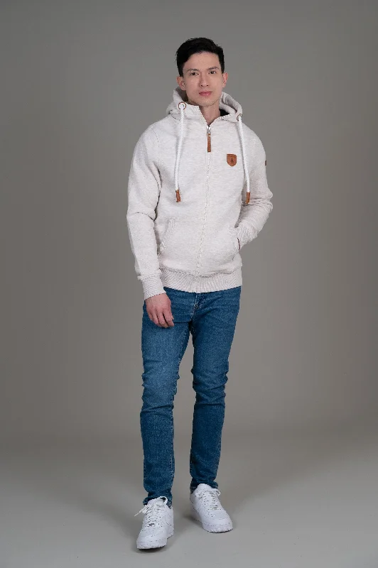 men's denim shorts-Zeus Heather Oatmeal Full-Zip Hoodie