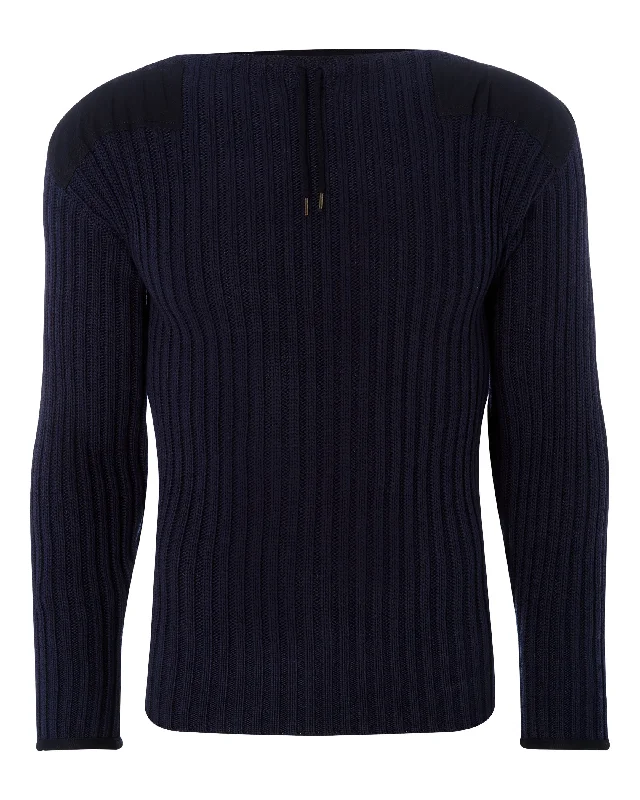 men's denim sweaters-007 Ribbed Army Sweater Navy Blue