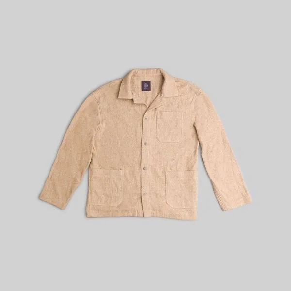 men's striped tees-Handwoven Beige Workshirt