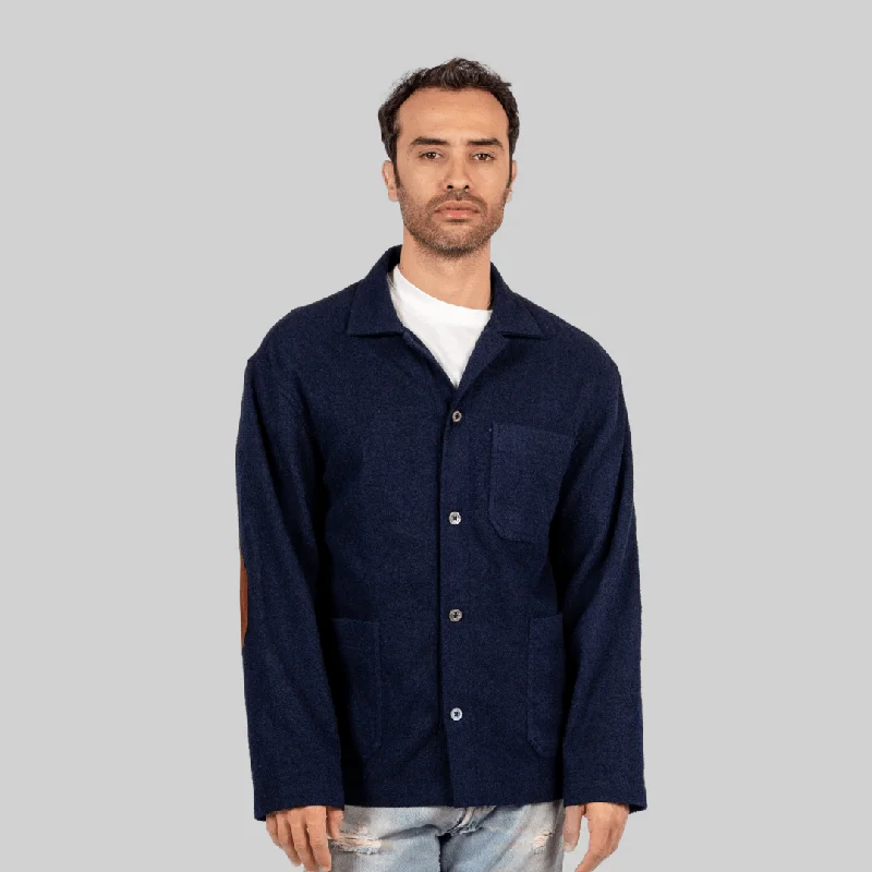 men's casual jackets-Handwoven Navy Workshirt