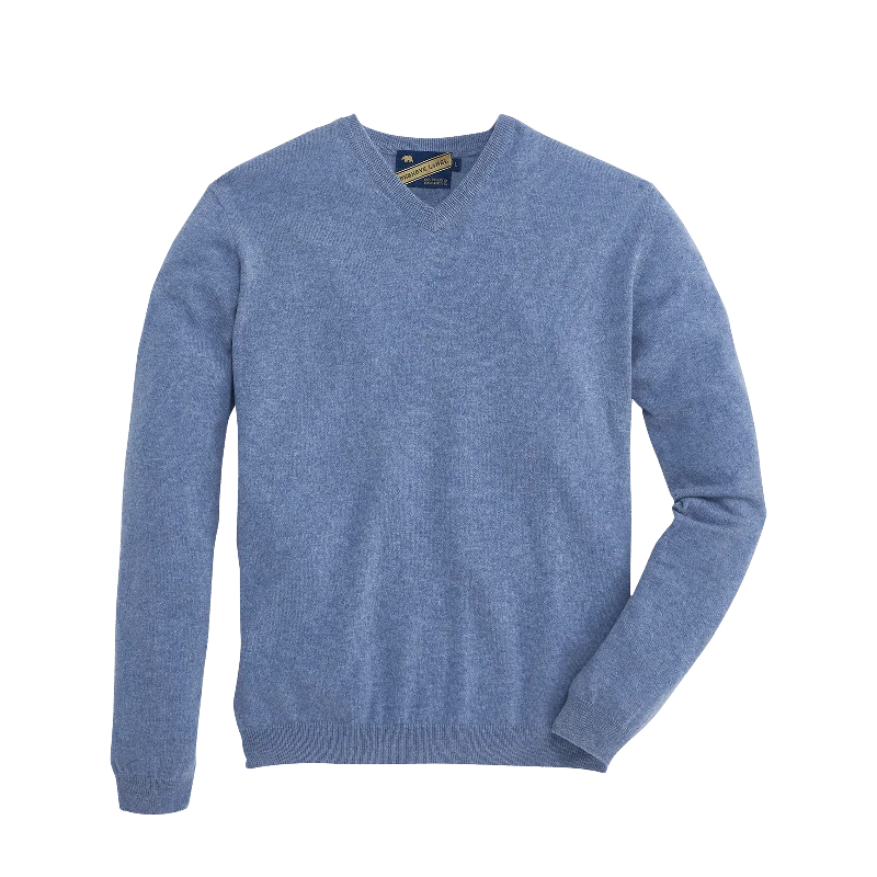 men's lightweight shorts-James V-Neck Cashmere Sweater - Heather Vintage Indigo