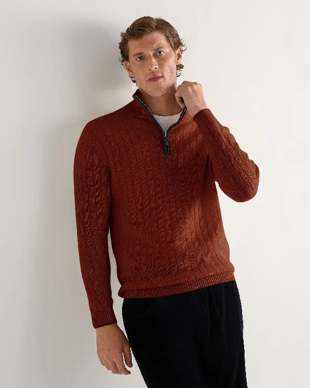 men's denim trousers-Men's Albemarle Cable Half Zip Cashmere Sweater Spice Orange