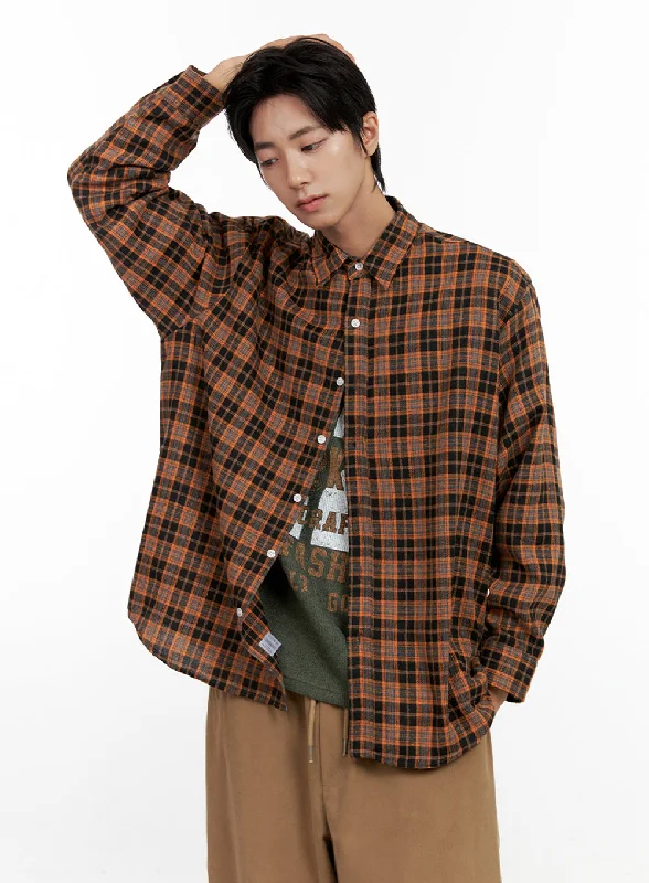 men's softshell jackets-Men's Checkered Flannel IN411