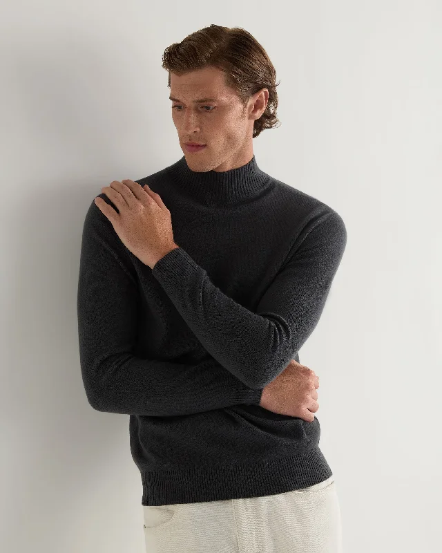 men's tailored suits-Men's Mayfair Turtle Neck Cashmere Sweater Anthracite Grey