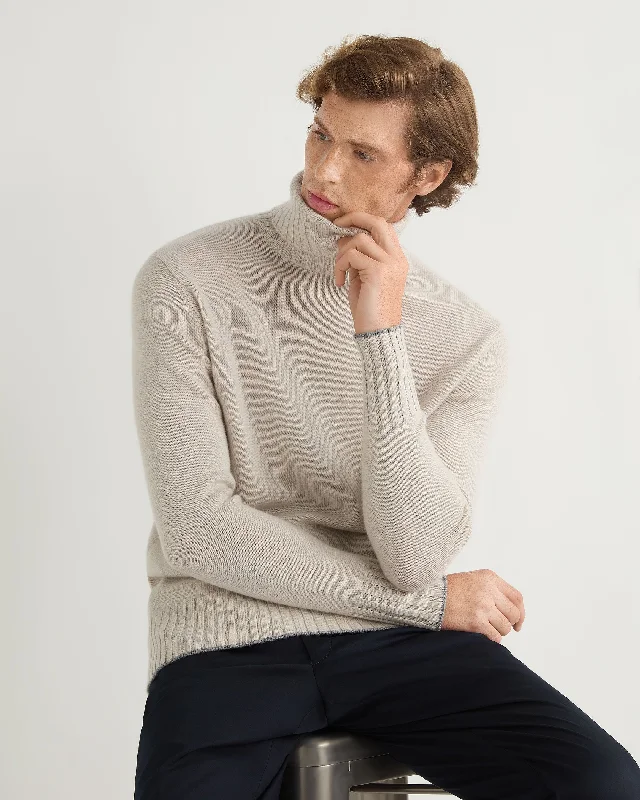 men's wool hoodies-Men's Brompton Turtle Neck Cashmere Sweater Pebble Grey