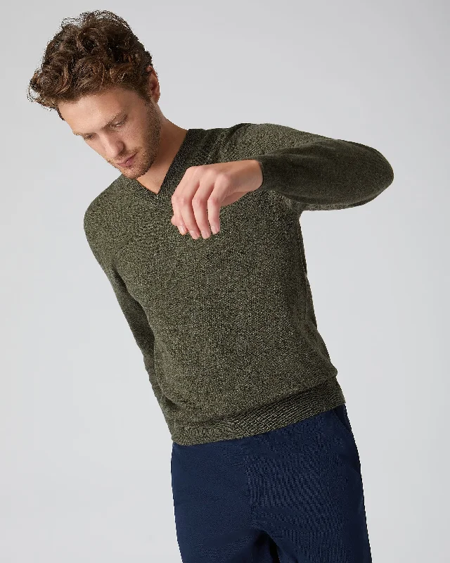 men's performance sweaters-Men's Burlington V Neck Cashmere Sweater Moss Green