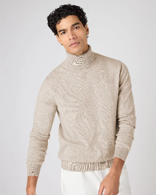 men's casual tees-Men's Trafalgar Turtle Neck Cashmere Sweater Oatmeal Brown