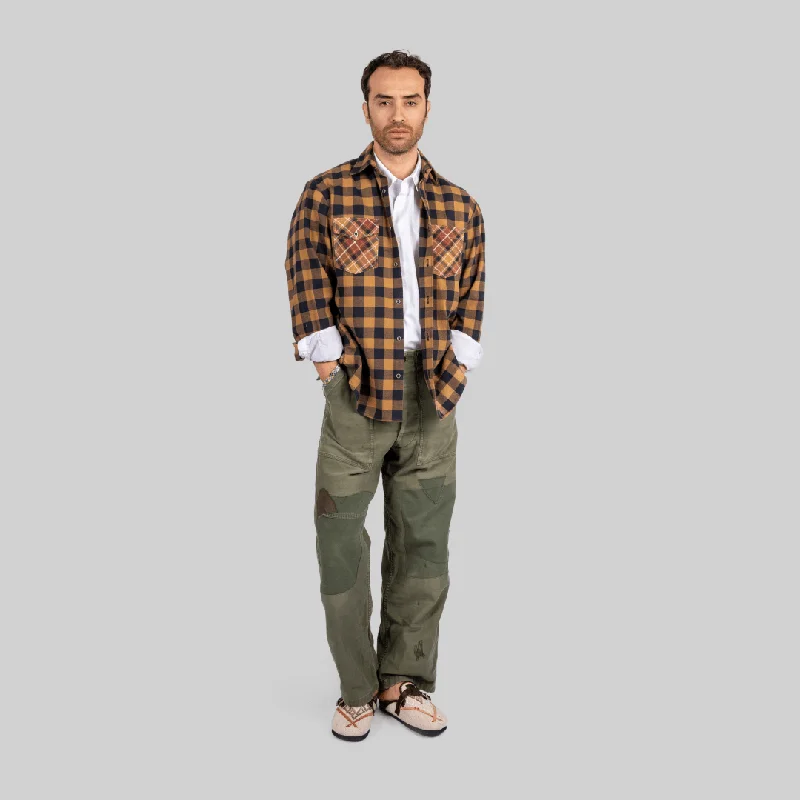 men's lightweight shorts-Handwoven Plaid Blue & Brown Shirt