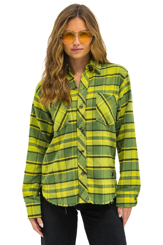 men's cargo pants-PLAID FLANNEL WESTERN SHIRT - AVOCADO PLAID