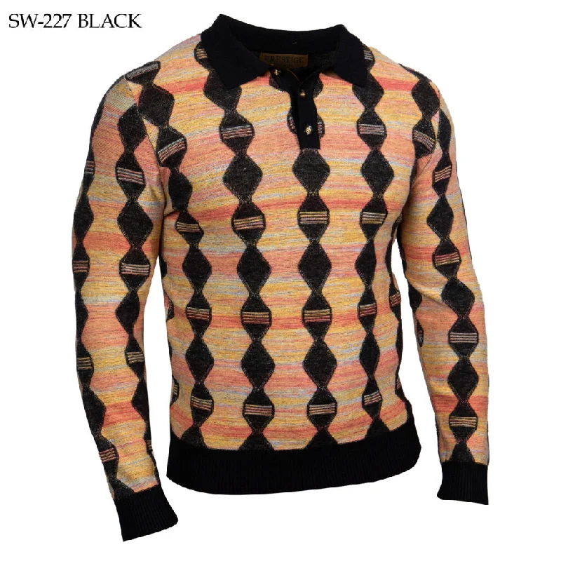 men's ribbed vests-Prestige SW-227 Long Sleeve Polo Sweater - Black