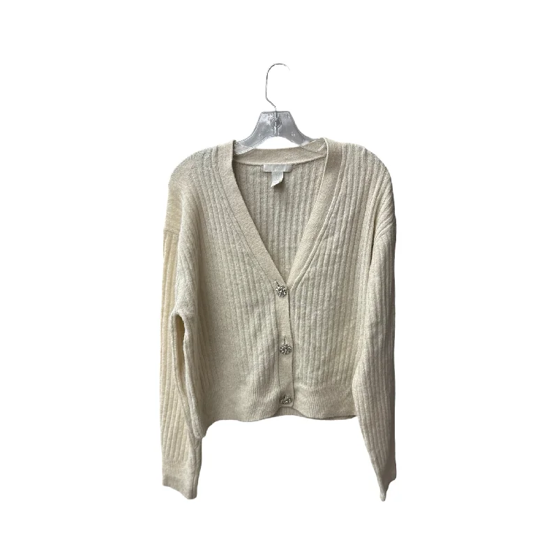 men's slim jackets-Sweater Cardigan By H&m In Cream, Size: M