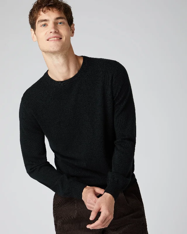 men's thermal underwear-Men's Oxford Round Neck Cashmere Sweater Black