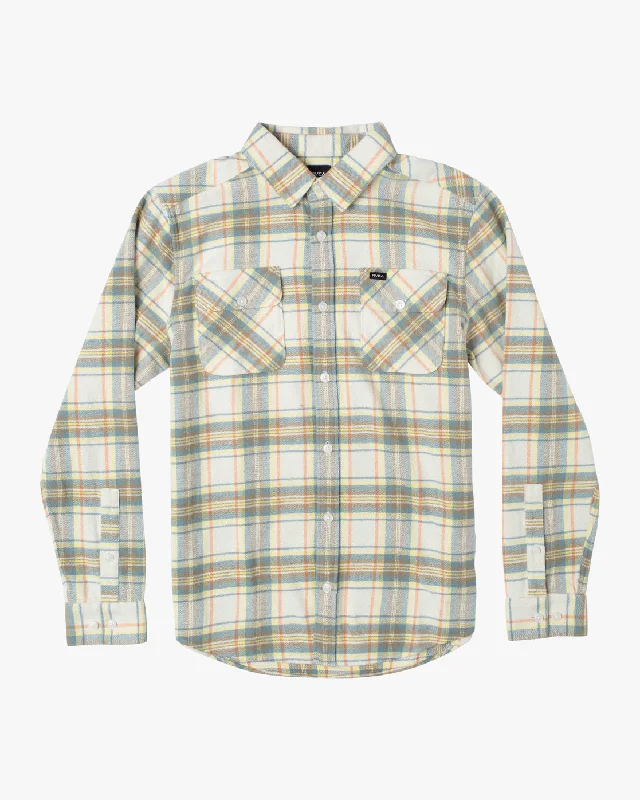 men's striped tees-Boys That'll Work Flannel Long Sleeve Shirt - Natural