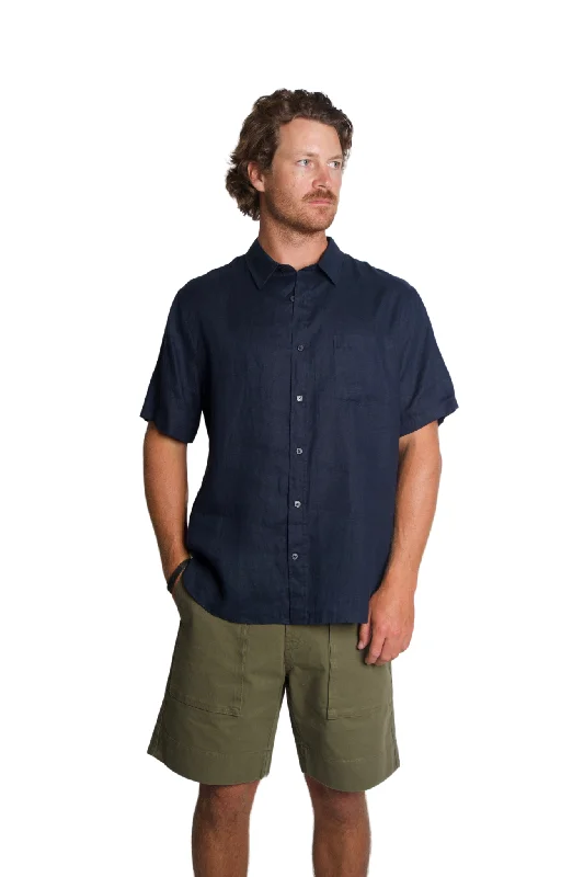 men's denim sweaters-Linen Short Sleeve in Coastal