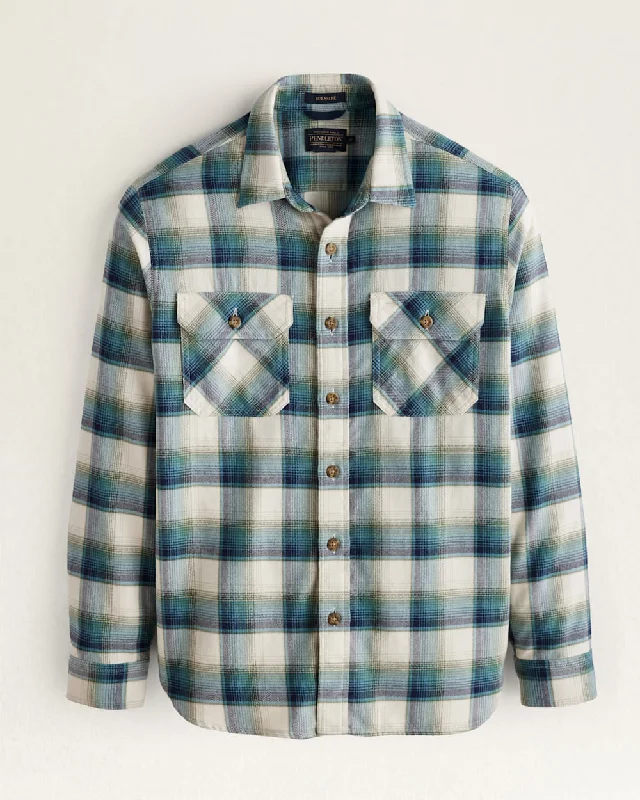 men's hiking hoodies-Pendleton Men's Plaid Burnside Doublebrushed Flannel Shirt