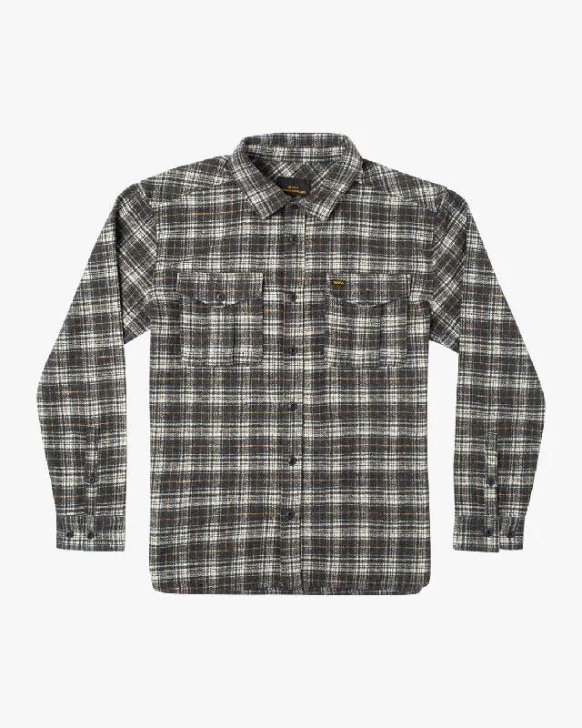 men's white shorts-Reynolds Long Sleeve Flannel Shirt - Black